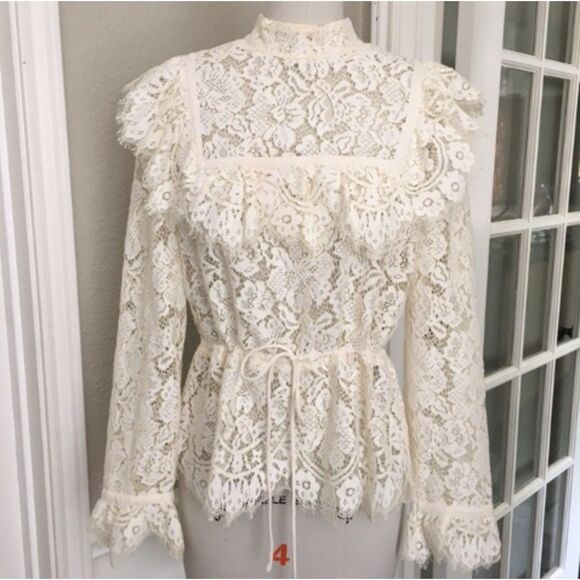 EUC Ganni Jerome Lace Peplum Ruffle Top 38 8 - Picture 3 of 7